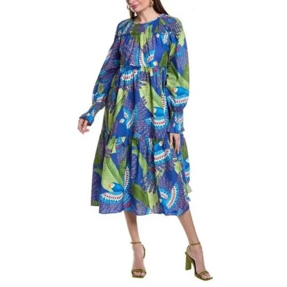 knee length dresses for ladies Red Summer Foliage Scarf Maxi Dress – FARM Rio main image 1